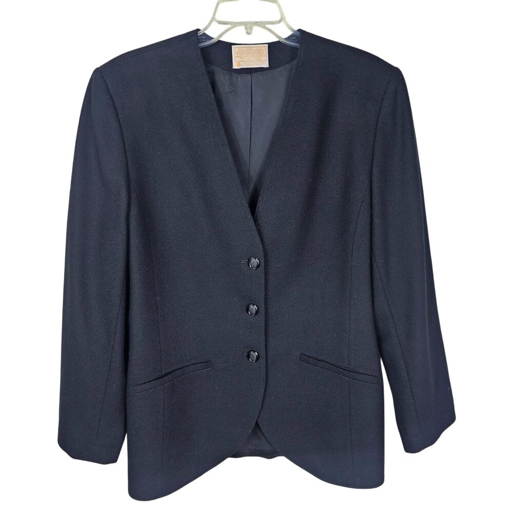 Pendleton Virgin Wool Blazer Jacket 16 Black Collarless Vintage Quiet‎ Luxury